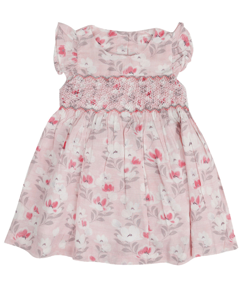 Baby Light pink Printed Dress with Puffed Sleeve 