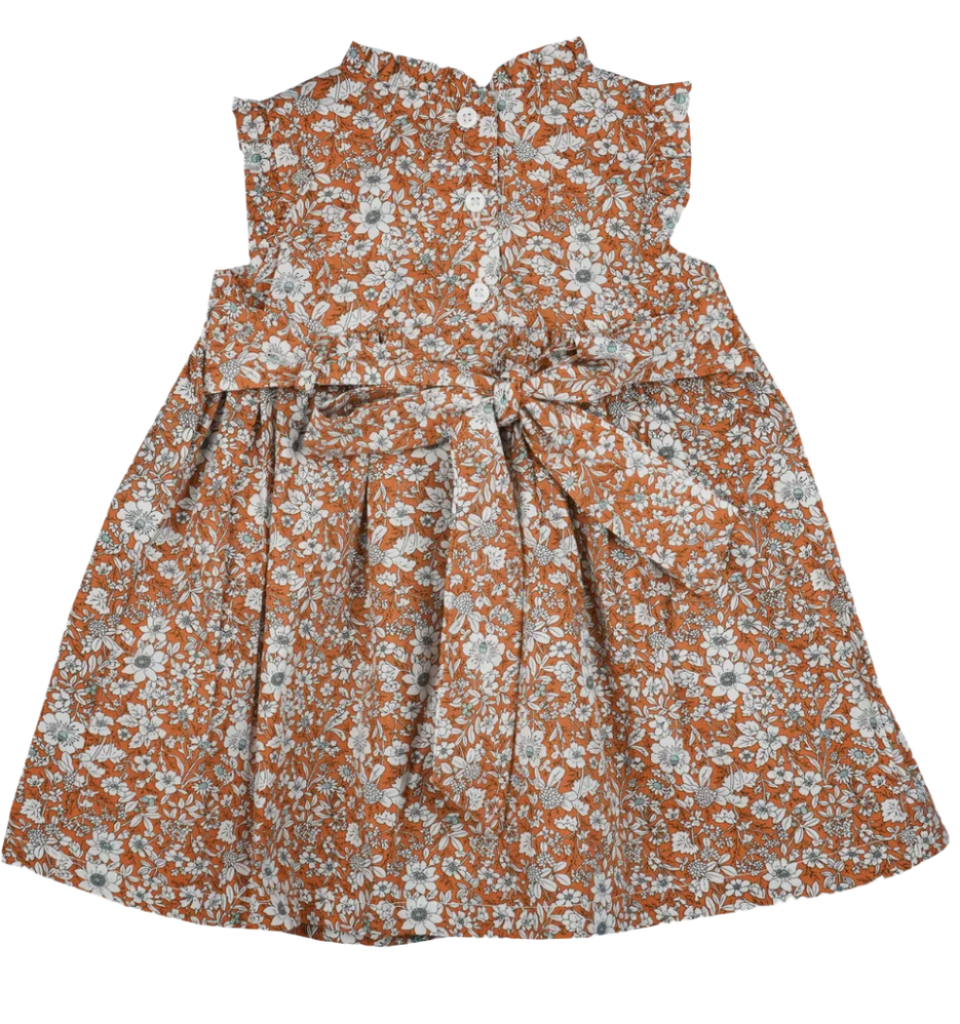 Floral dress with a tie waist on a white background